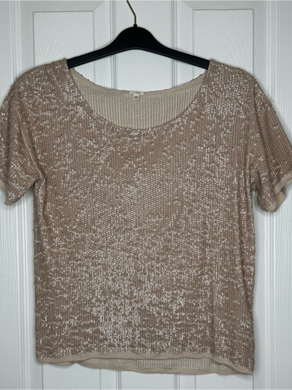 J. Crew Beige Sequin Short Sleeve Knit Top